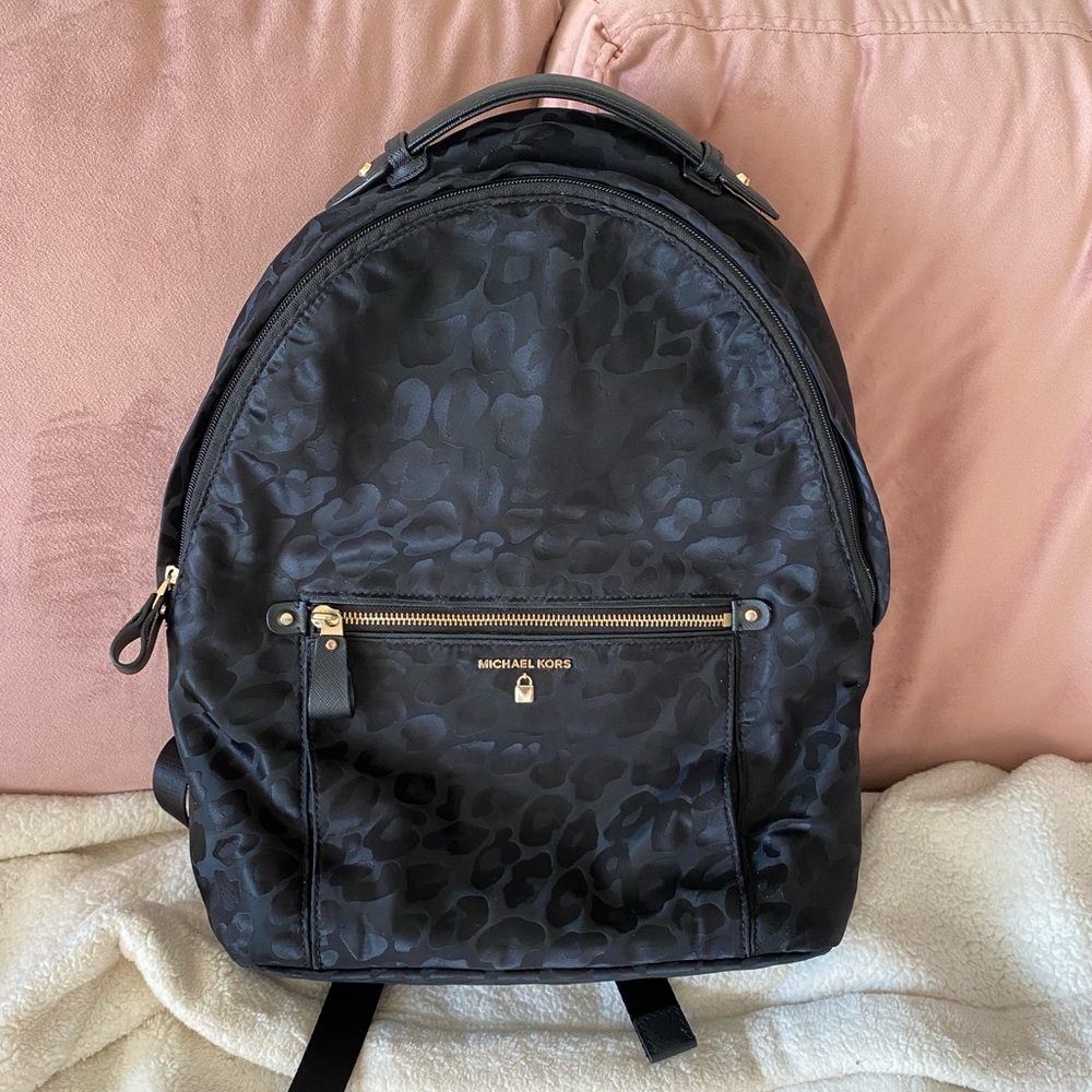Michael Kors black leopard print backpack